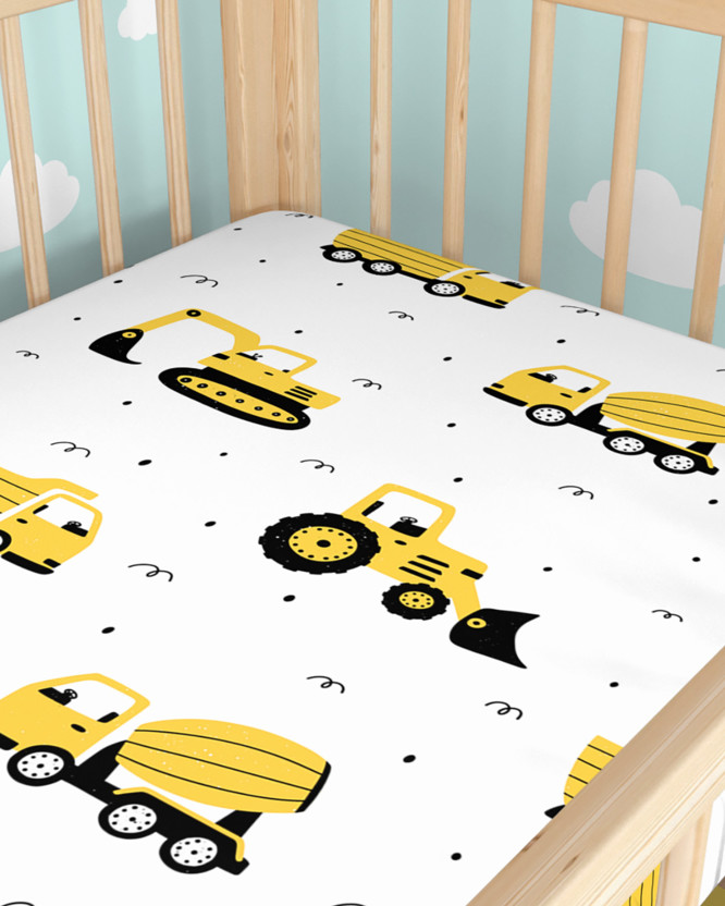 Katoenen hoeslaken voor het babybedje - Graafmachines en bouwvoertuigen