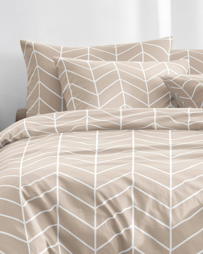 Katoenen beddengoed - Witte zigzag op beige