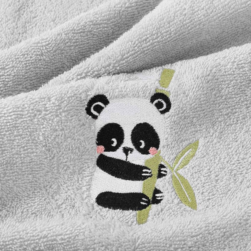 Kinder badstof handdoek - Panda op lichtgrijs