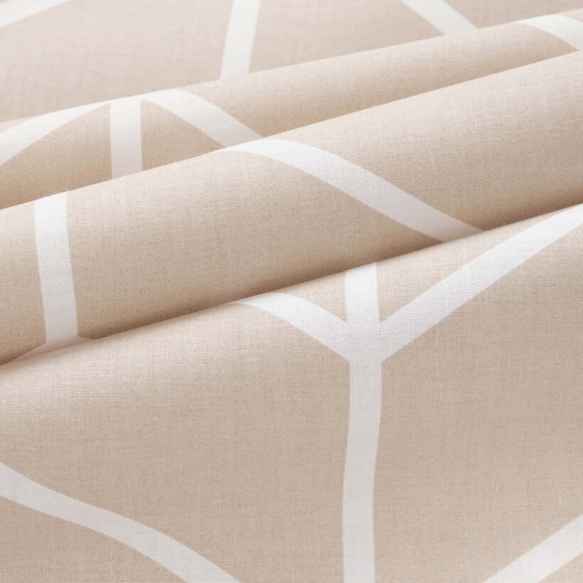 Katoenen gordijn - Witte zigzag op beige