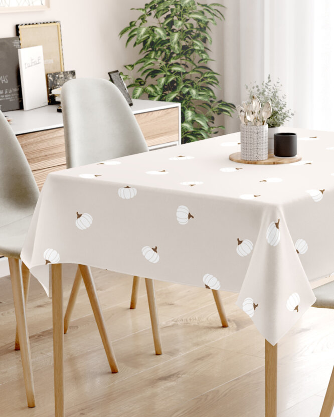 Hoekig tafelkleed 100% katoen - Pompoenen op crème
