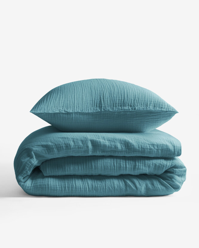 Mousseline beddengoed - petrol