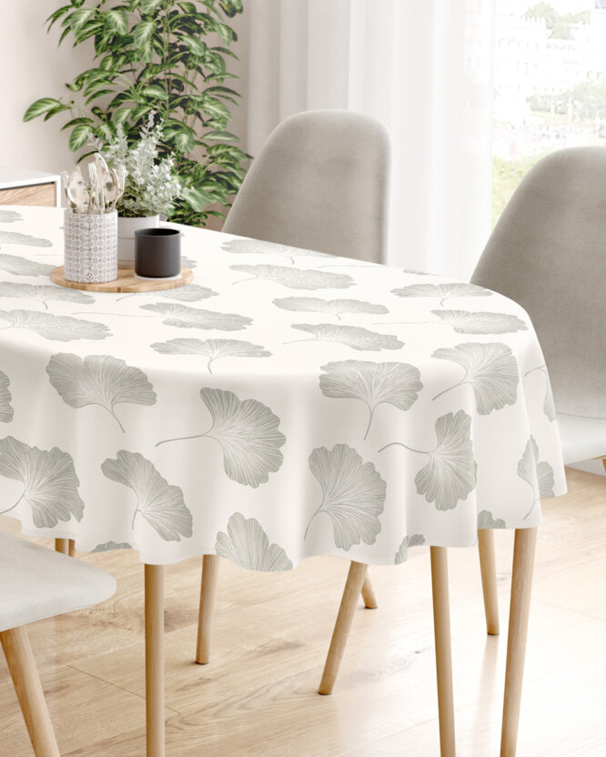 Ovaal tafelkleed 100% katoen renforcé - Bladeren ginkgo