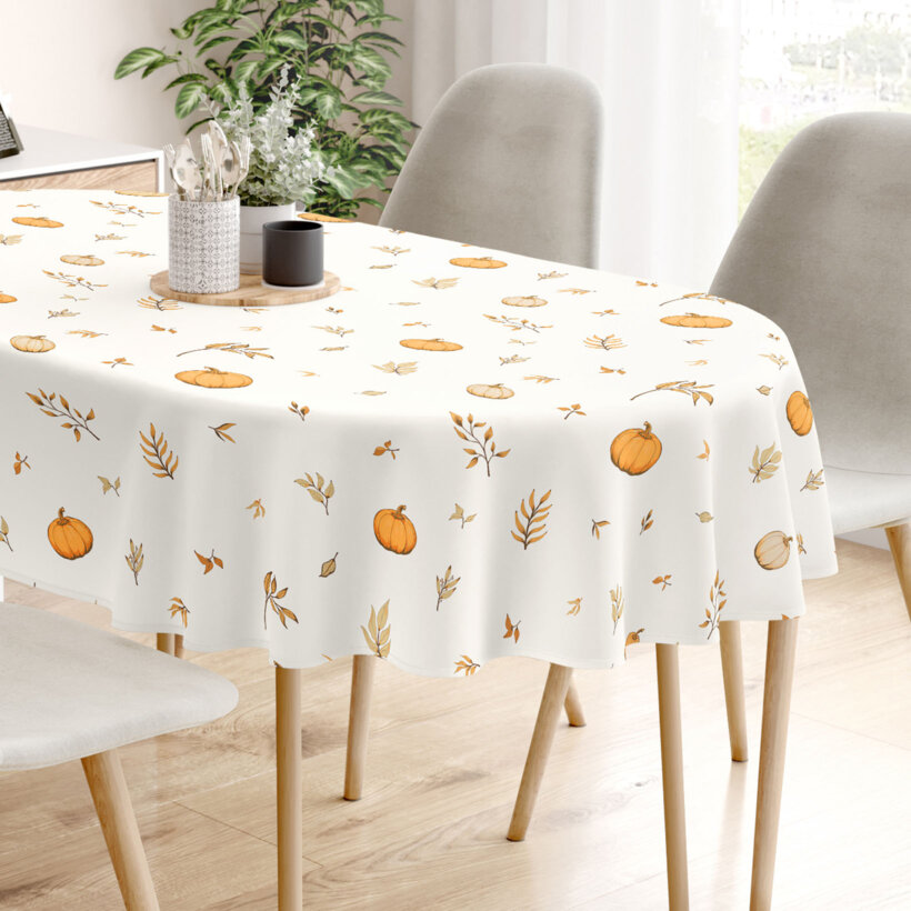 Ovaal tafelkleed 100% katoen renforcé - Herfst pompoenen en blaadjes