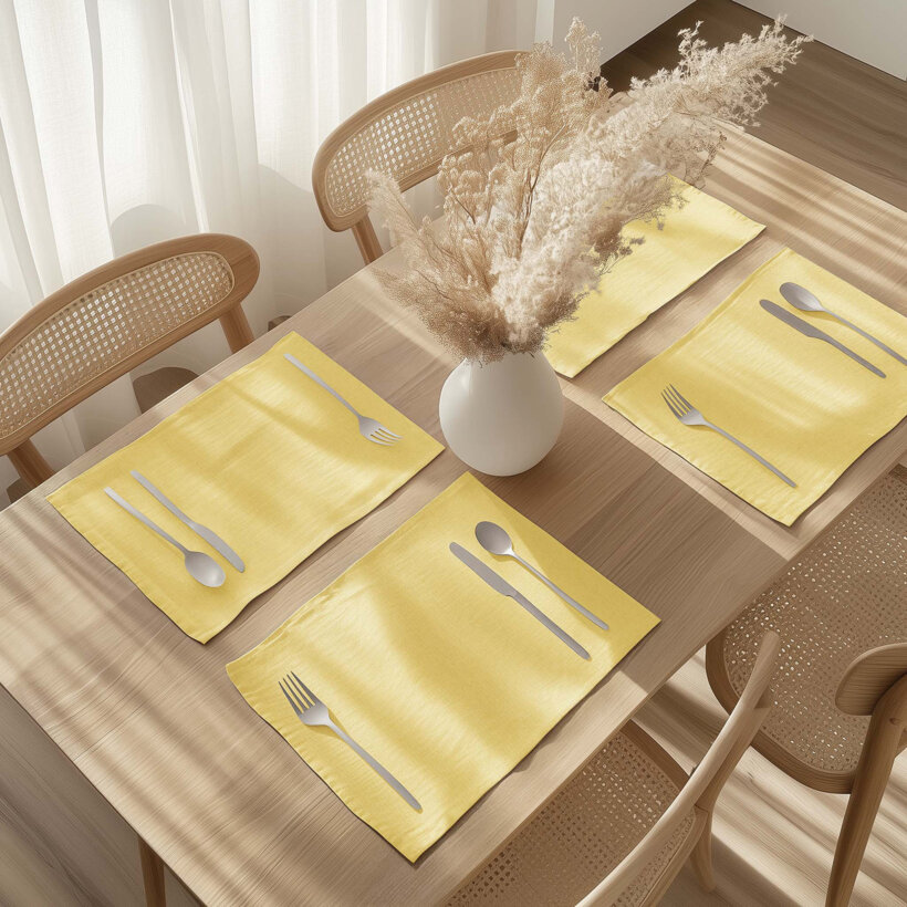 Placemat voor de tafel van linnenmix - geel - set van 2 stuks