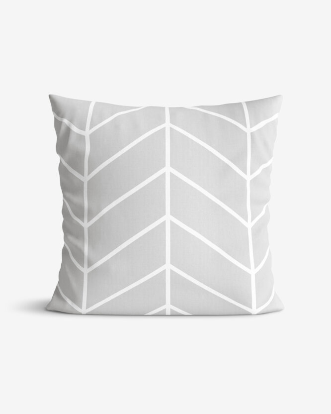 Katoenen kussensloop - Witte zigzag op grijs