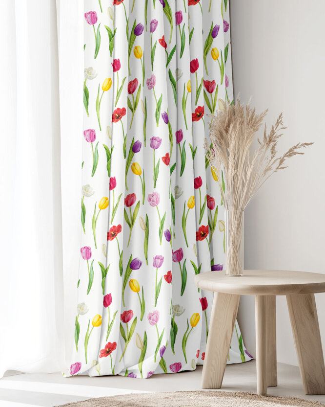 Decoratief gordijn Luca - Kleurrijke tulpen
