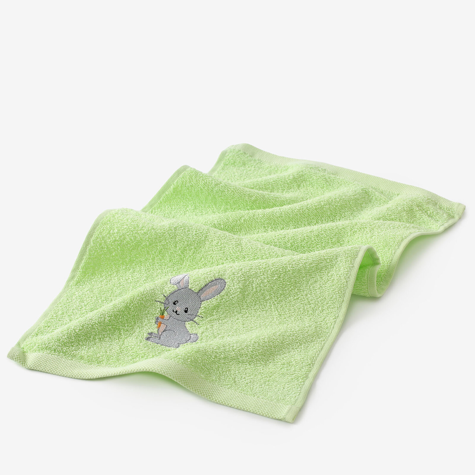 Kinder badstof handdoek - Konijntje op groen