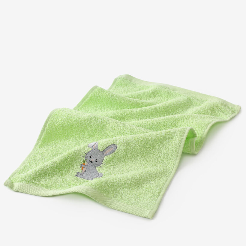 Kinder badstof handdoek - Konijntje op groen