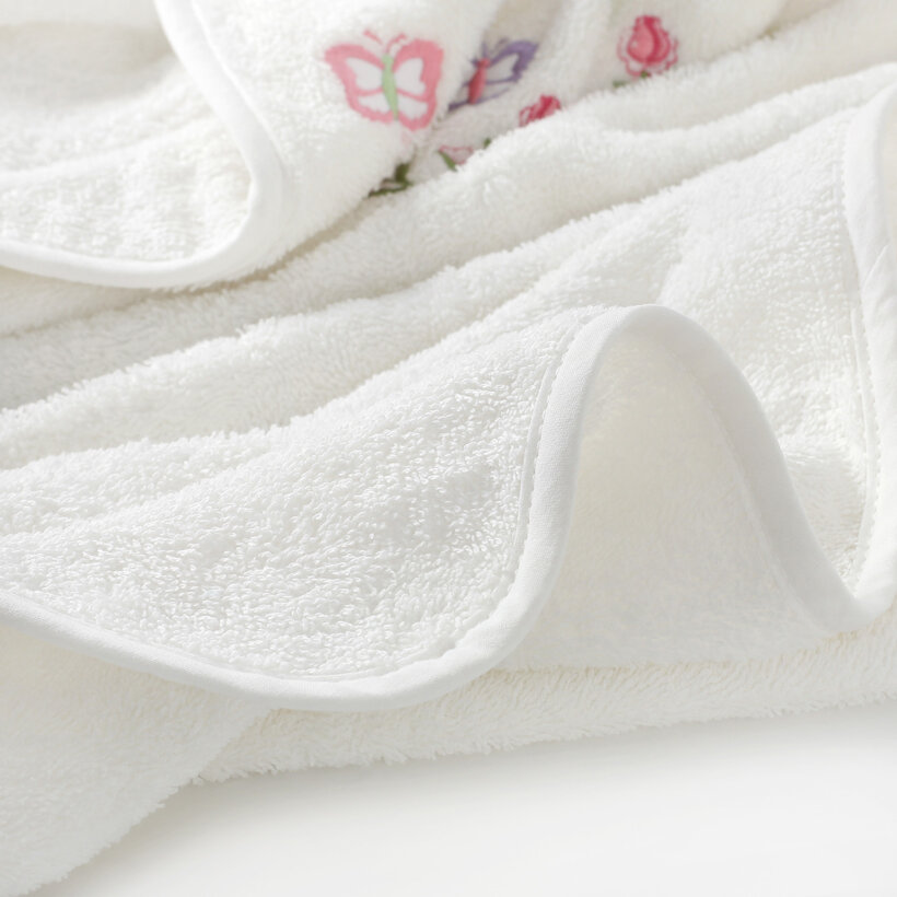Kinder badstof badhanddoek met capuchon - Vlinders op wit