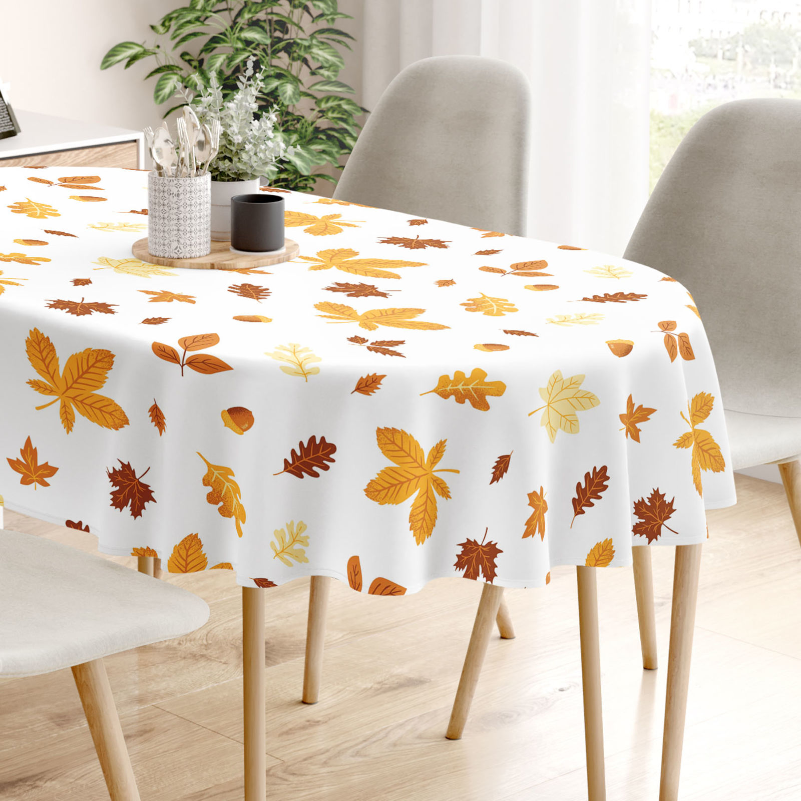 Ovaal tafelkleed 100% katoen renforcé - Herfst bladeren