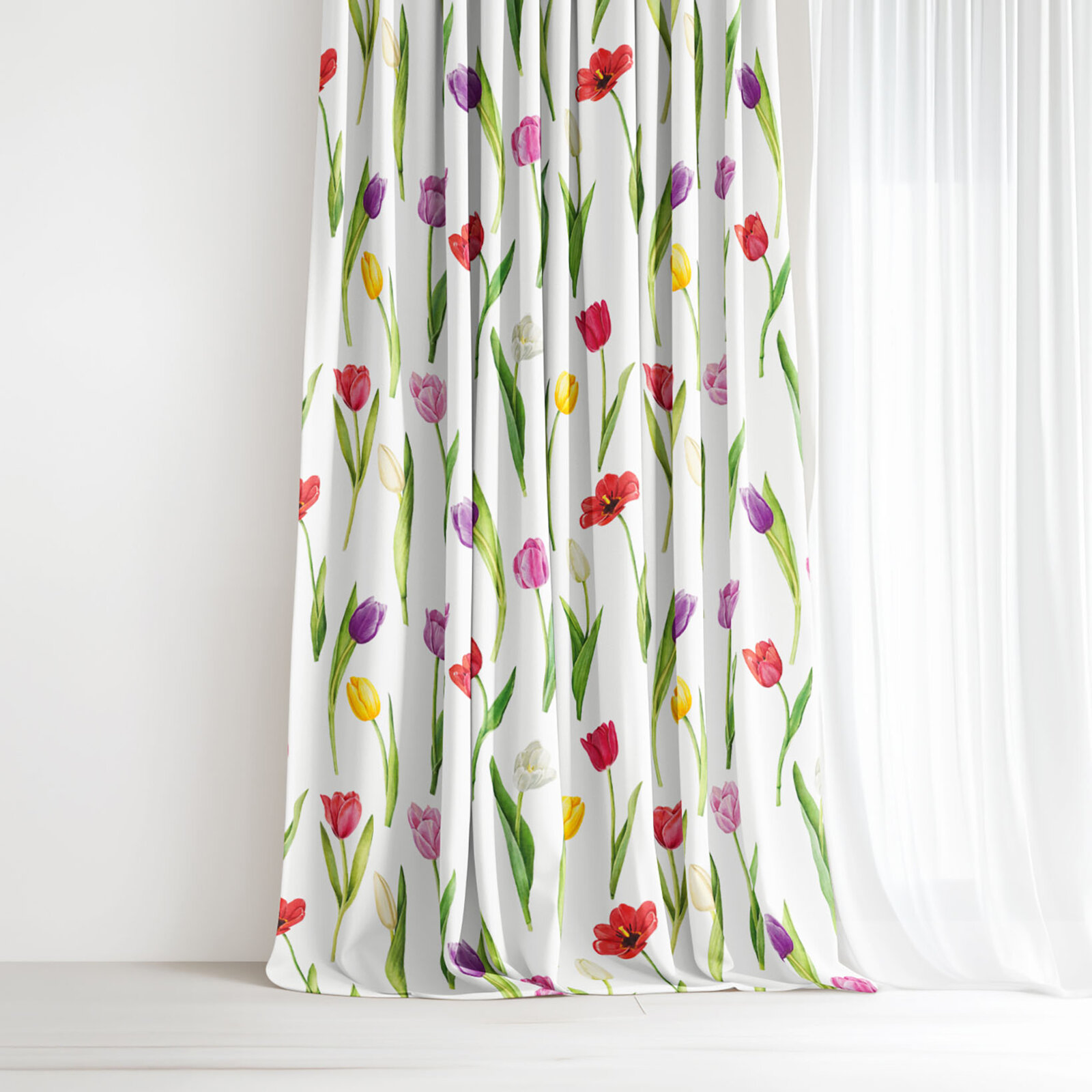 Decoratief gordijn Luca - Kleurrijke tulpen