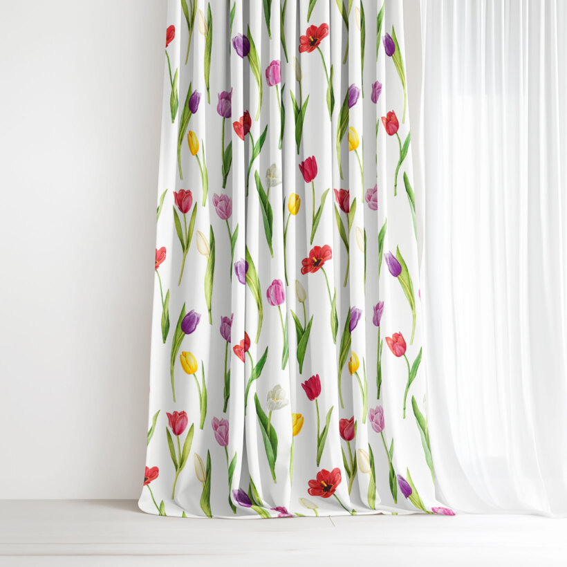 Decoratief gordijn Luca - Kleurrijke tulpen
