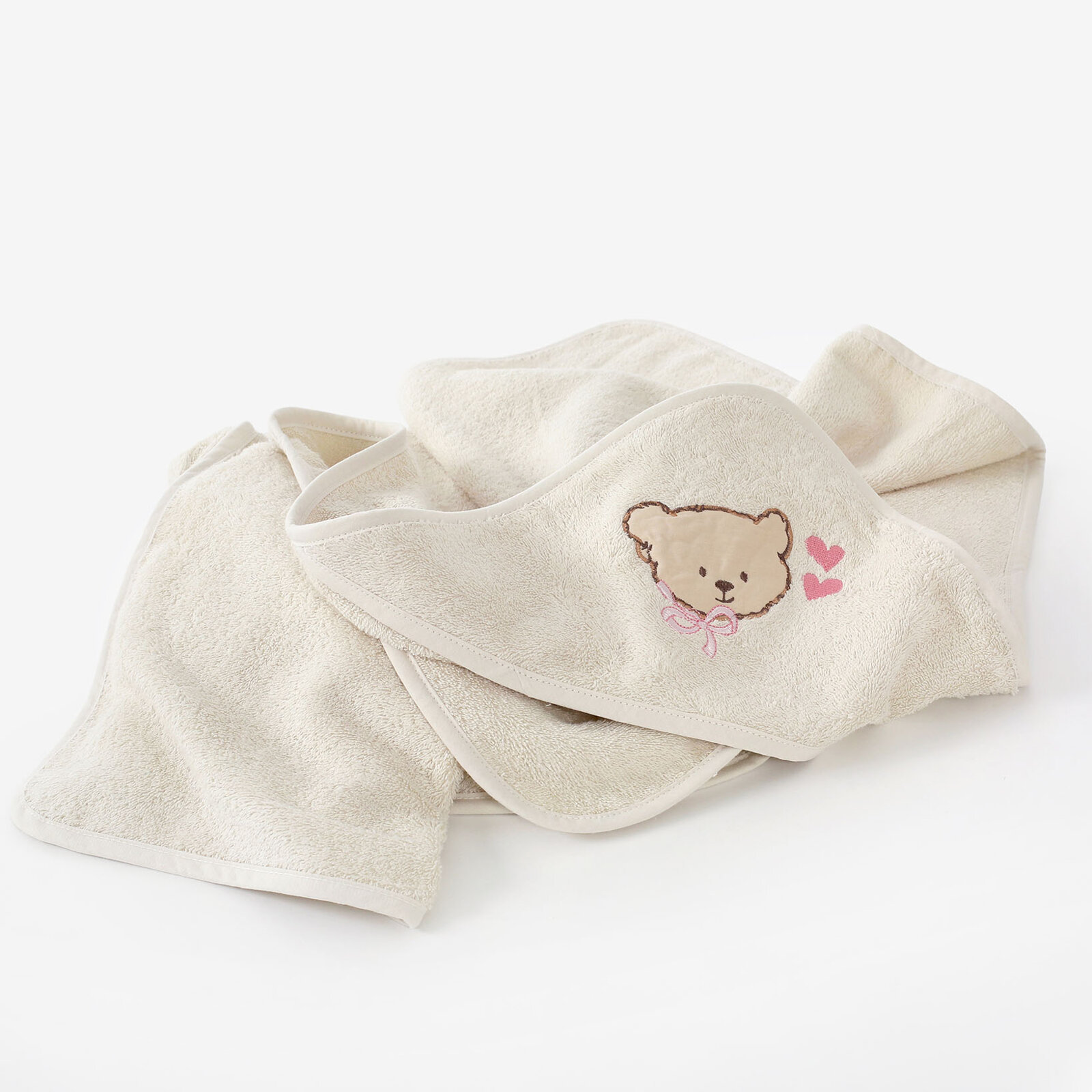 Baby badstof badhanddoek met capuchon - Beertje op beige