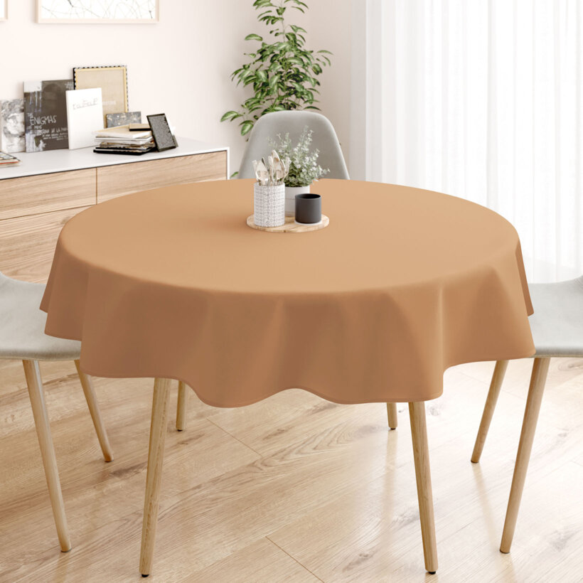 Rond tafelkleed 100% katoen renforcé - herfst bruin