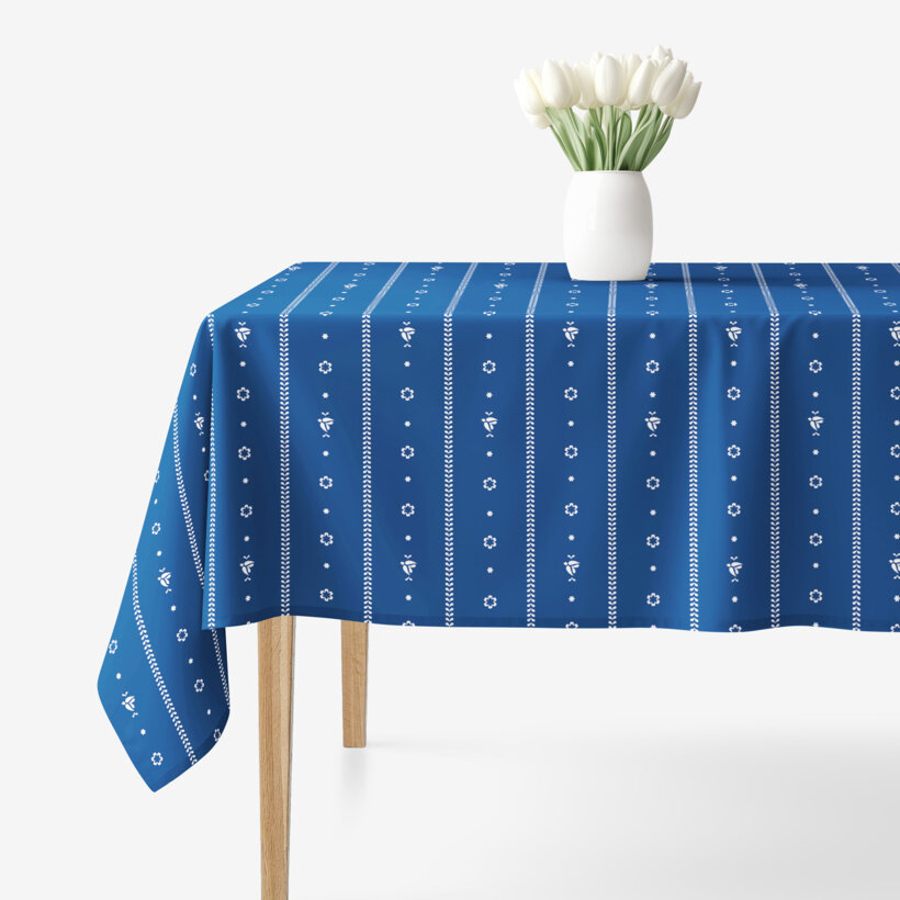 Hoekig tafelkleed 100% katoen renforcé - Na mú dušu op blauw