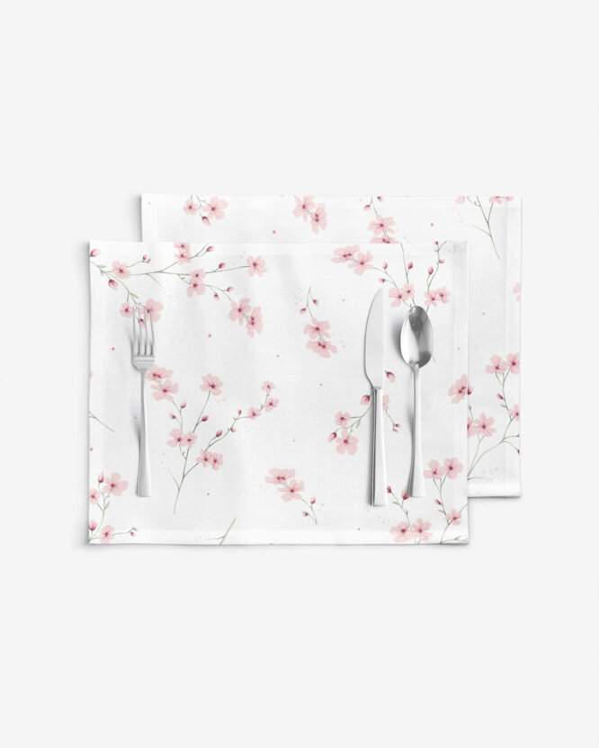 Placemat voor op tafel 100% katoen renforcé - Bloeiende sakura's - set van 2 stuks
