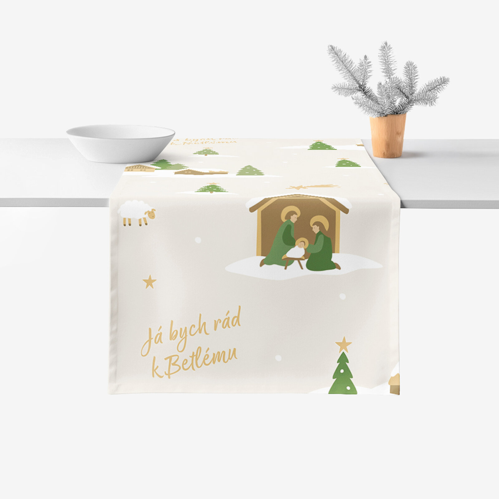 Kerst tafelloper 100% katoen renforcé - Pásli ovce Valaši