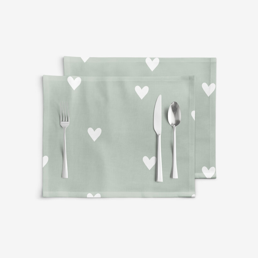 Placemat voor op tafel 100% katoen renforcé - Hartjes op saliegroen - set 2 stuks