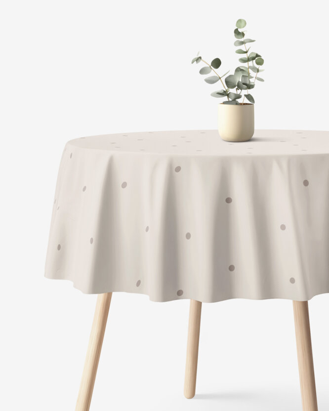 Rond tafelkleed 100% katoen renforcé - Stippen op beige
