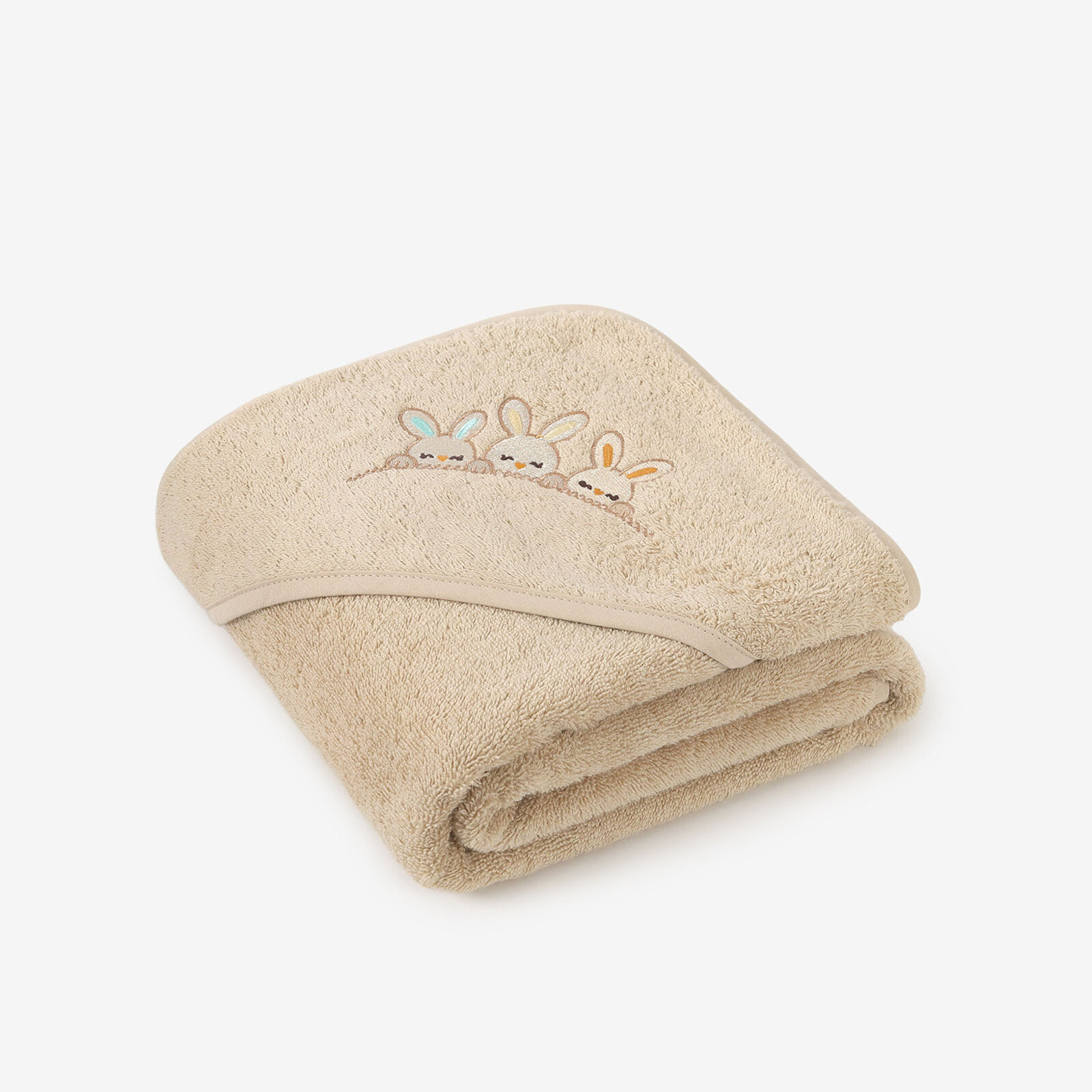 Badstof kinderbadhanddoek met capuchon - Konijntjes op beige