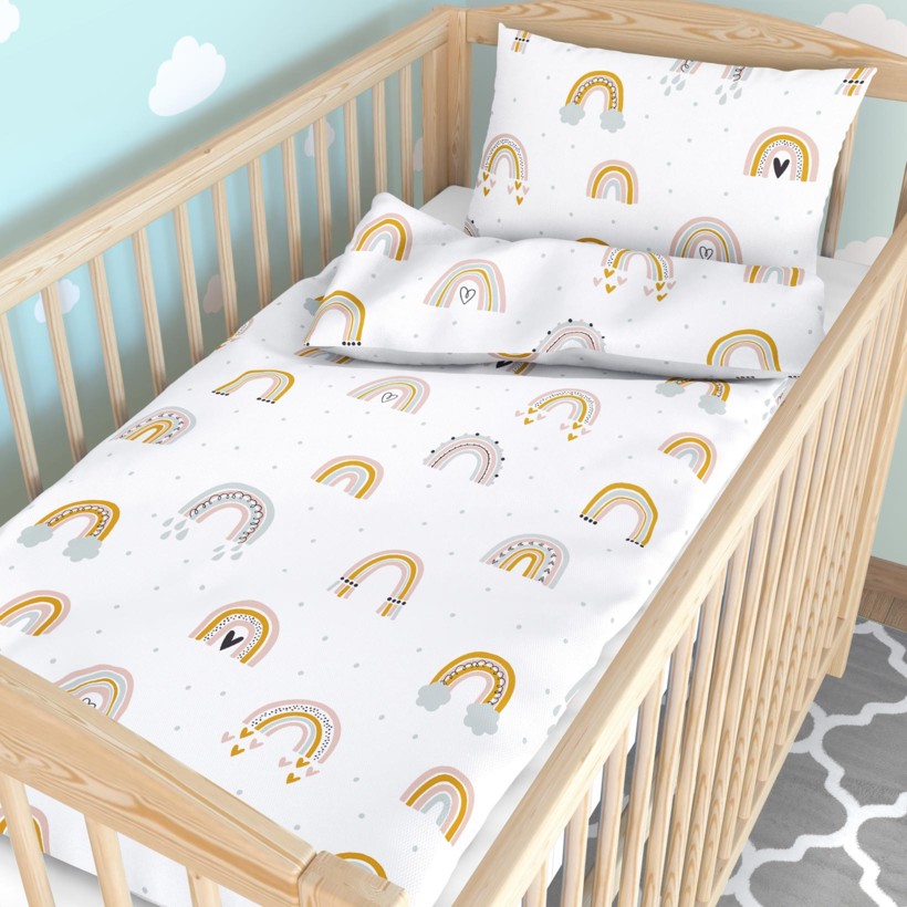 Katoenen beddengoed voor babybedje - Geschilderde regenbogen
