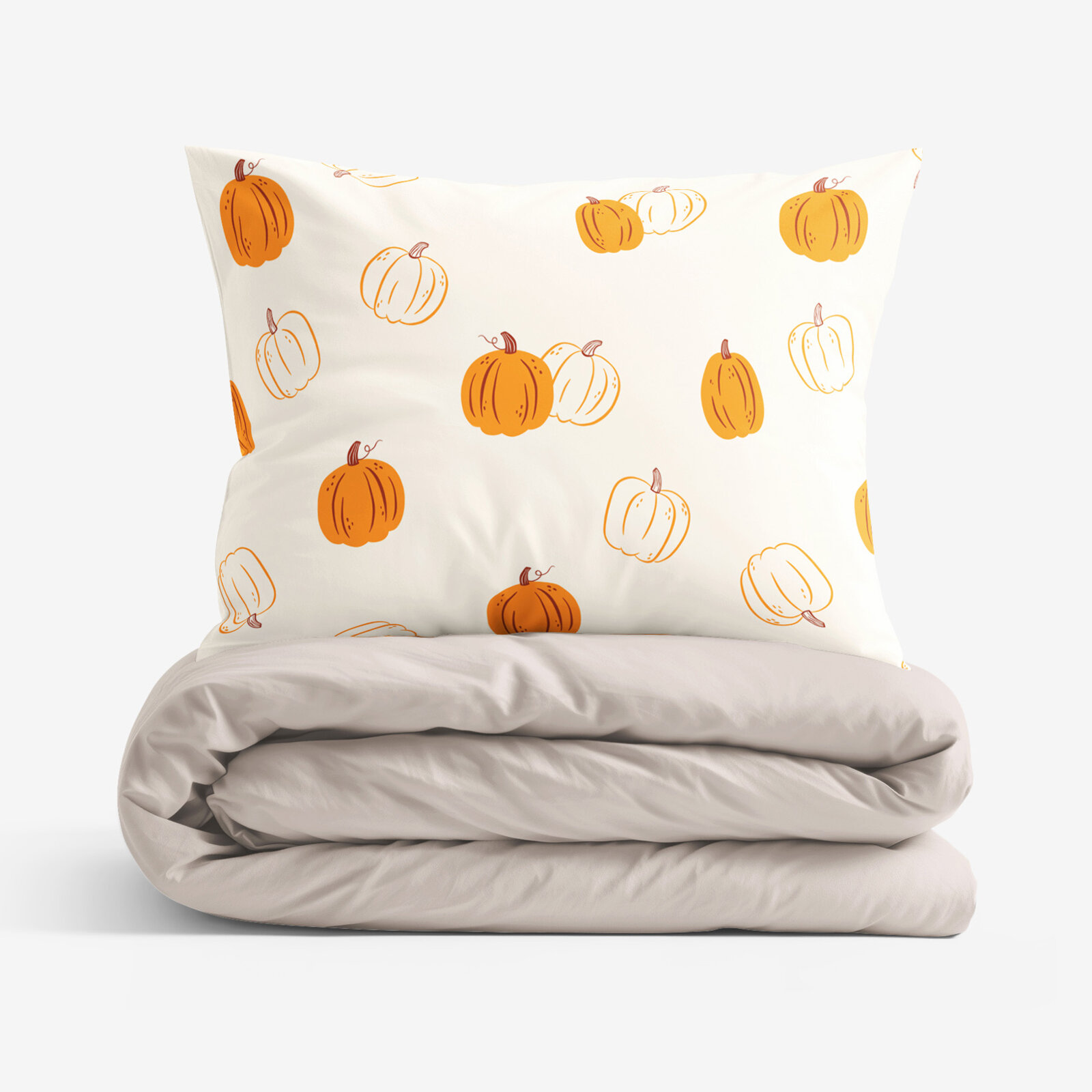 Katoenen beddengoed Duo - Herfst pompoen met latte
