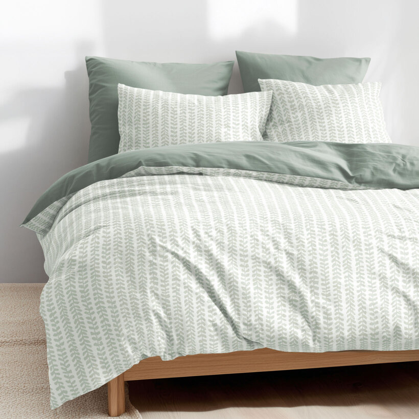 Katoenen beddengoed Duo - Scandinavische blaadjes met saliegroen