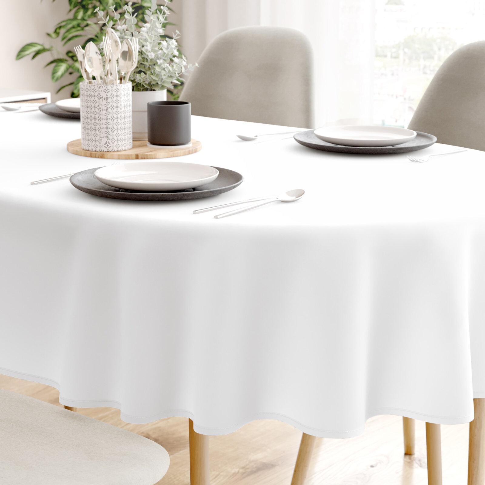 Ovaal tafelkleed 100% katoen keper - wit