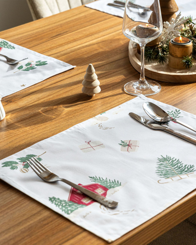 Kerst tafelplacemat van stevig katoen - Traditionele Kerst (buitenland) - set van 2 st.