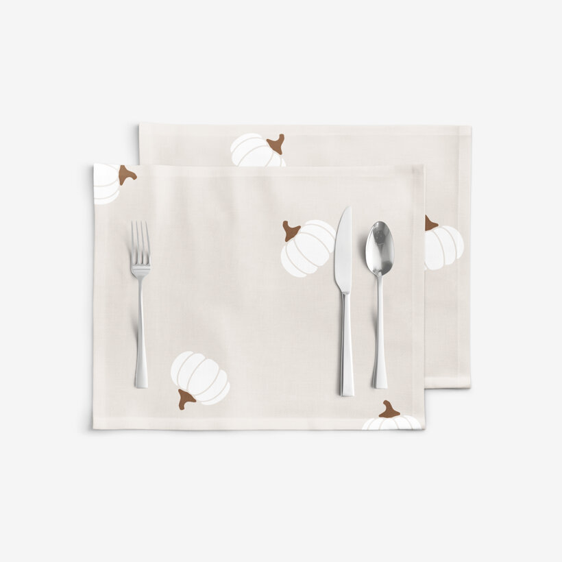 Placemat voor op tafel 100% katoen - Pompoenen op crème - set 2 stuks