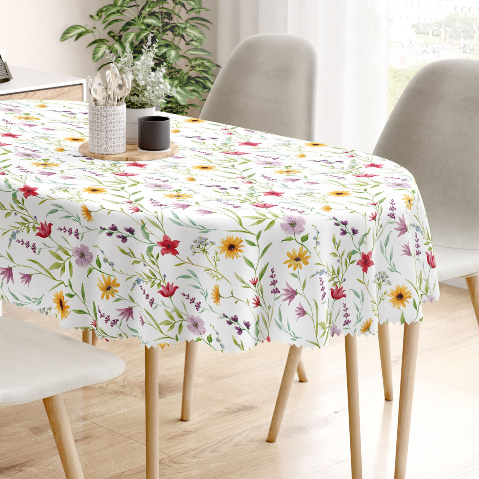 Ovaal teflon tafelkleed - Kleurrijke lentebloemen