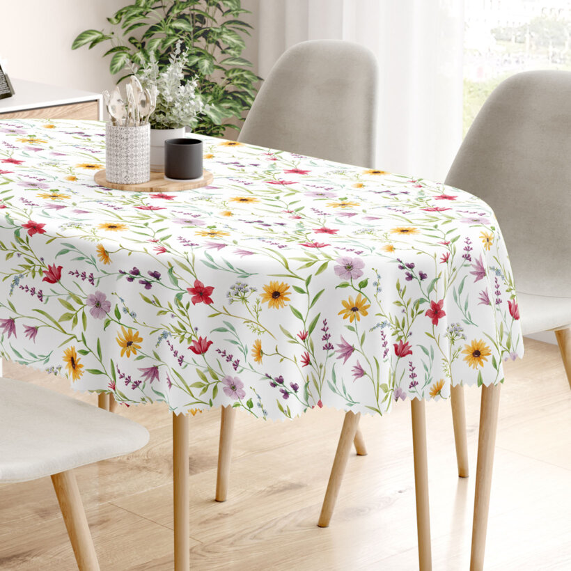 Ovaal teflon tafelkleed - Kleurrijke lentebloemen