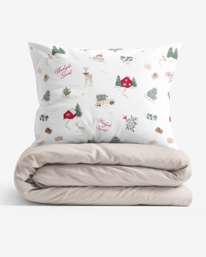 Kerst katoenen beddengoed Duo - Poolse Kerst (PL) met latte