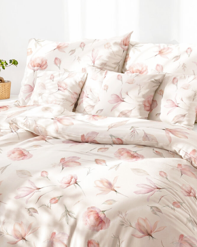 Beddengoed van katoensatijn - Bloeiende magnolia