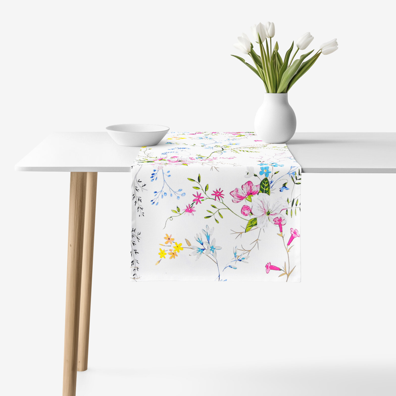 Tafelloper 100% katoen renforcé - Geschilderde veldbloemen