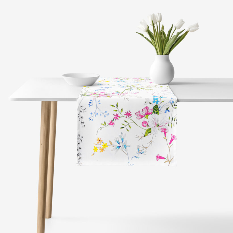 Tafelloper 100% katoen renforcé - Geschilderde veldbloemen
