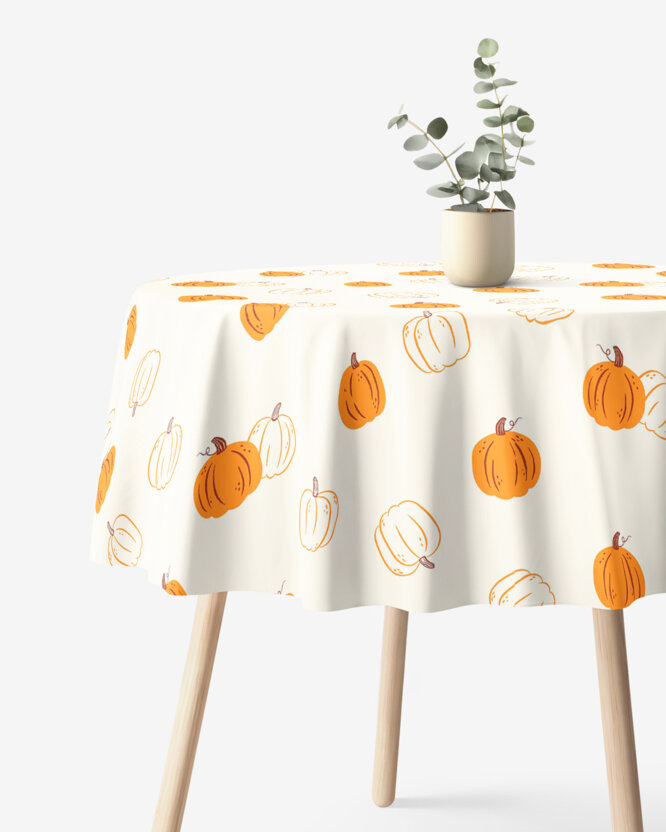 Rond tafelkleed 100% katoen renforcé - Herfst pompoen