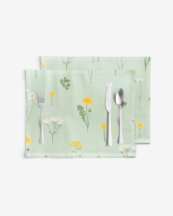 Placemat voor de tafel 100% katoen renforcé - Weide op groen ongebleekt - set 2st