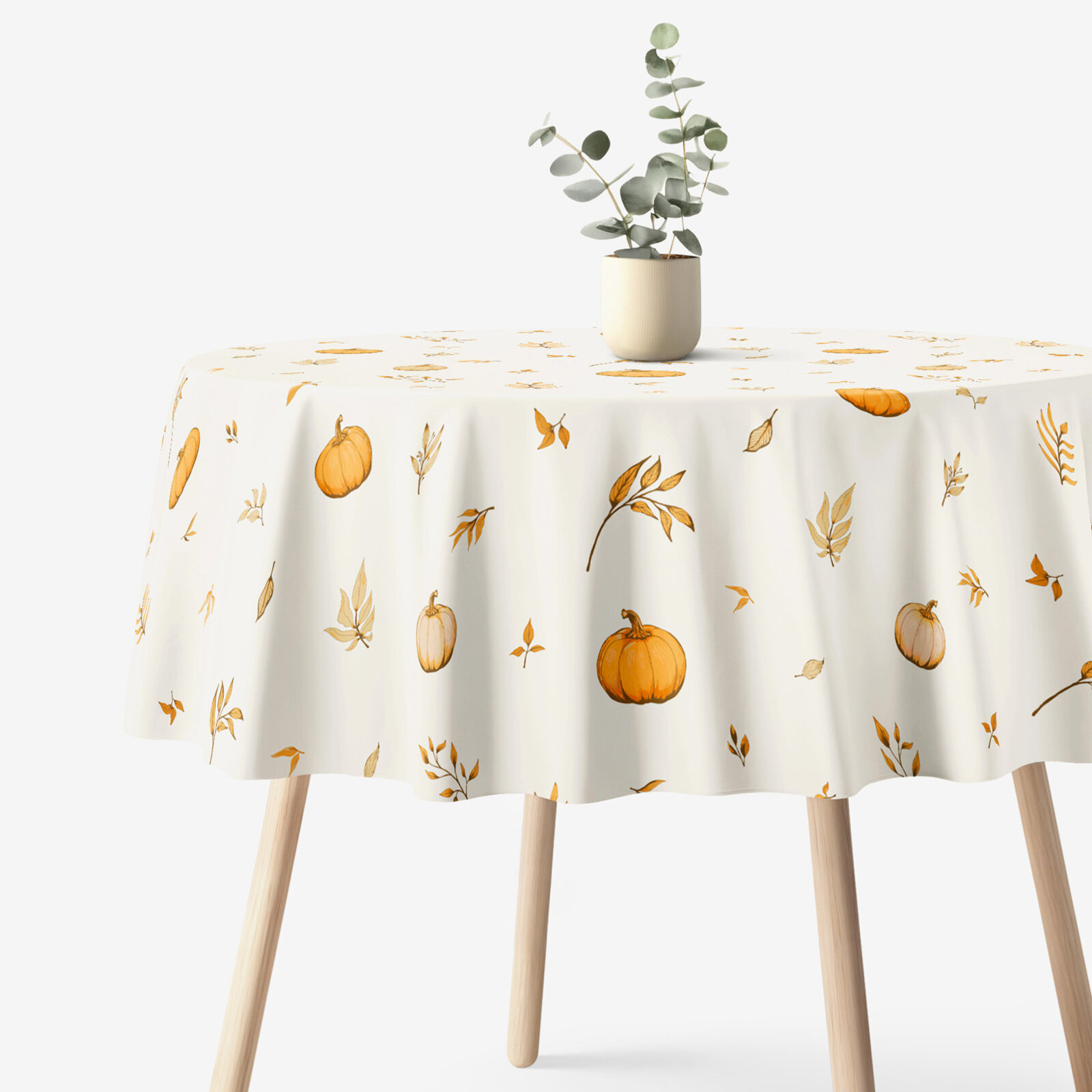 Rond tafelkleed 100% katoen renforcé - Herfst pompoenen en blaadjes