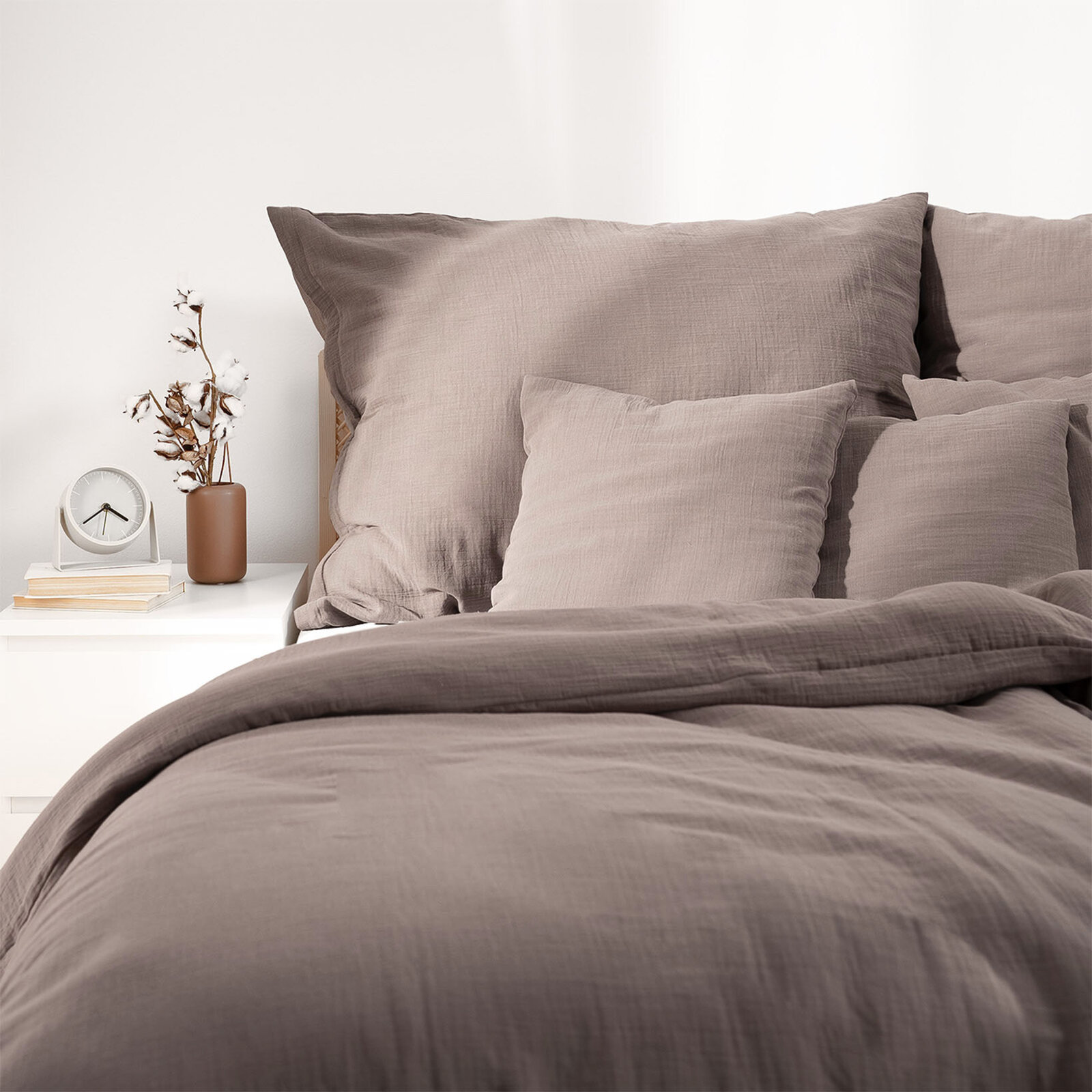 Mousseline beddengoed - koffie bruin