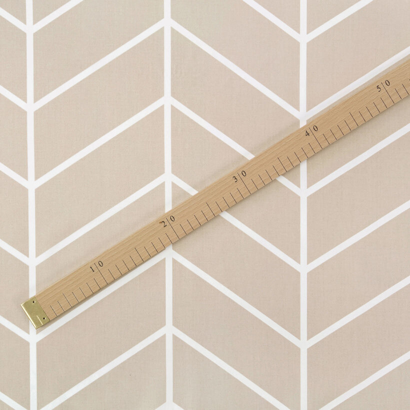 Katoen renforcé - Wit zigzag op beige