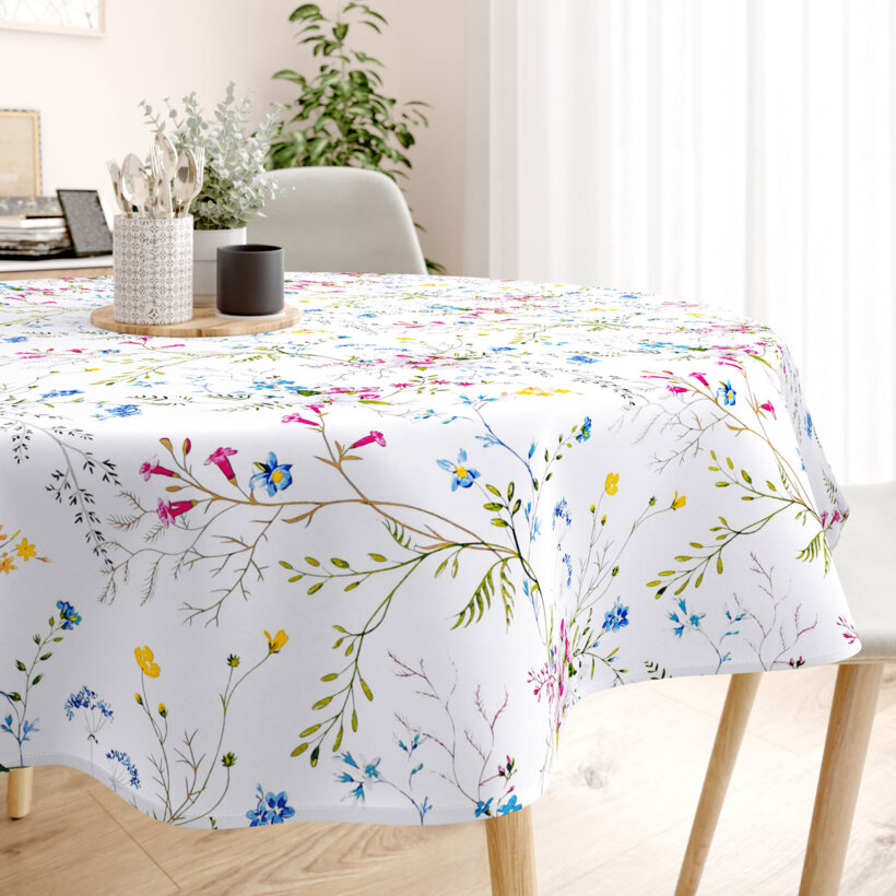 Rond tafelkleed 100% katoen renforcé - Geschilderde veldbloemen