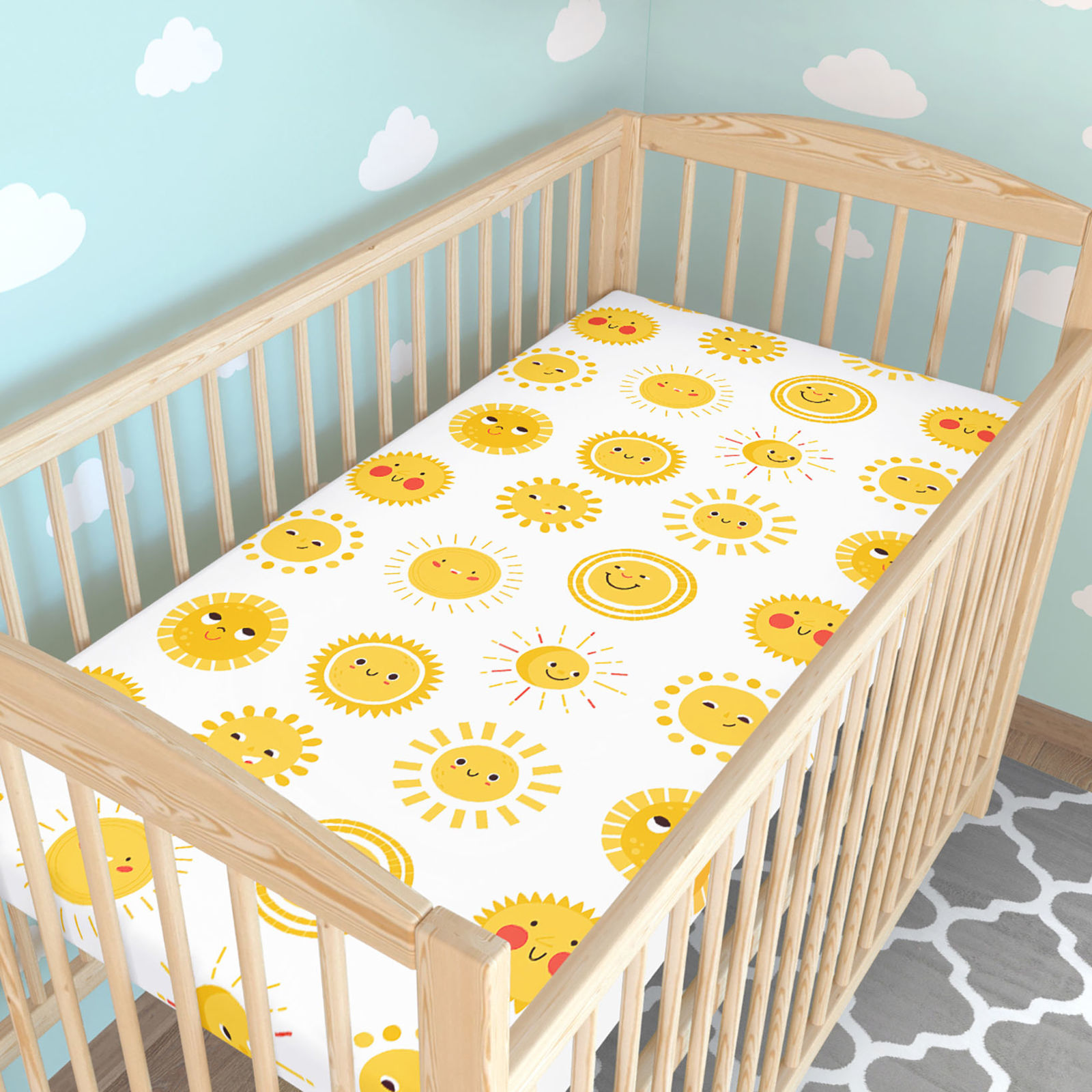 Katoenen hoeslaken voor het babybedje - Lachende zonnetjes