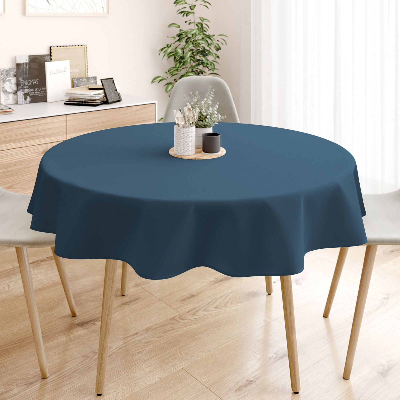 Rond tafelkleed 100% katoen renforcé - marineblauw