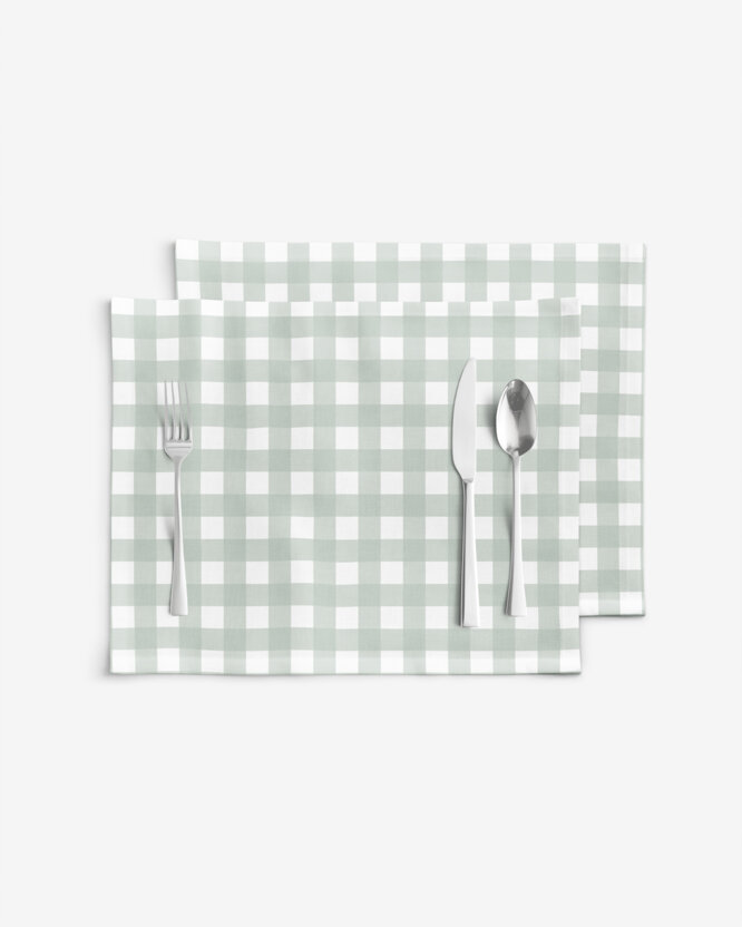 Placemat 100% katoen renforcé - Saliegroene ruitjes - set van 2 st.