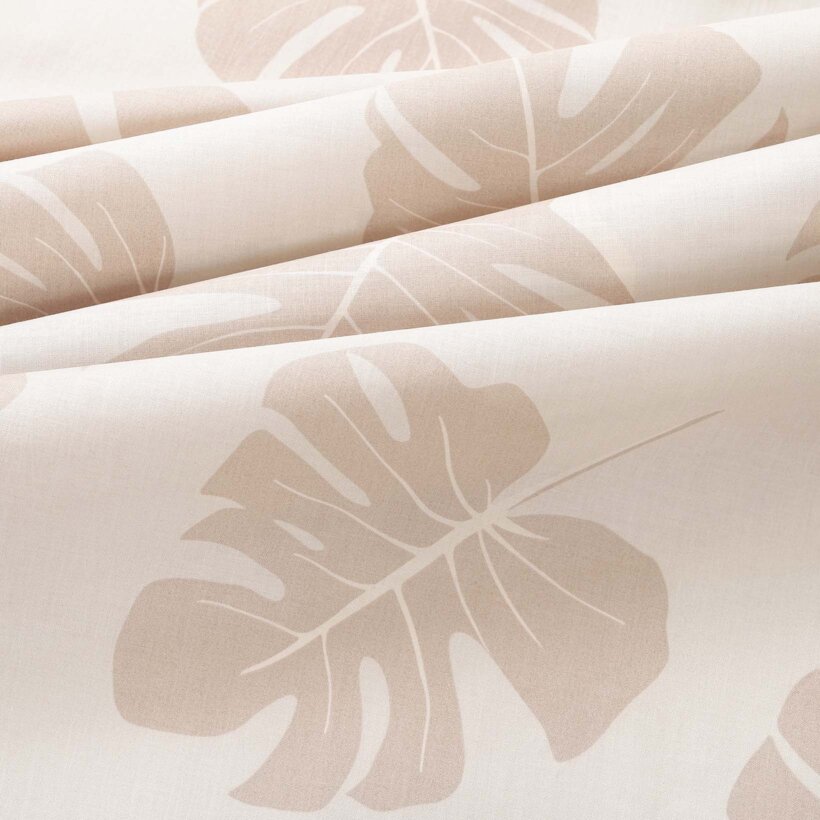 Ovaal tafelkleed 100% katoen renforcé - Tropische bladeren op beige