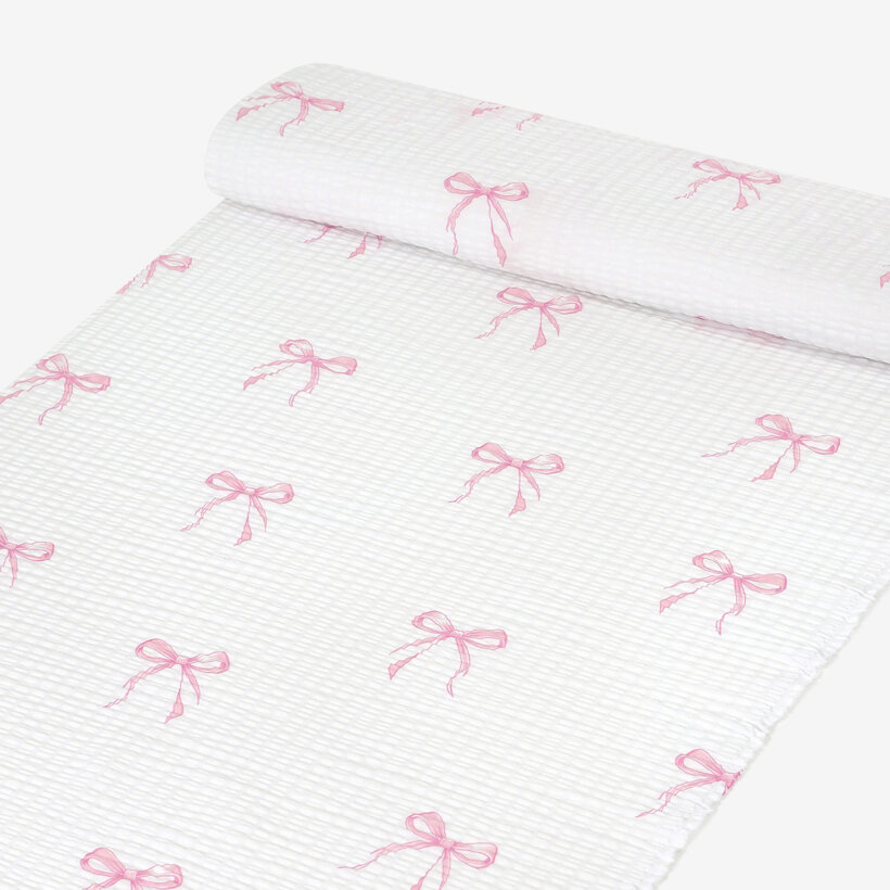 Katoenen crêpe - Roze strikjes