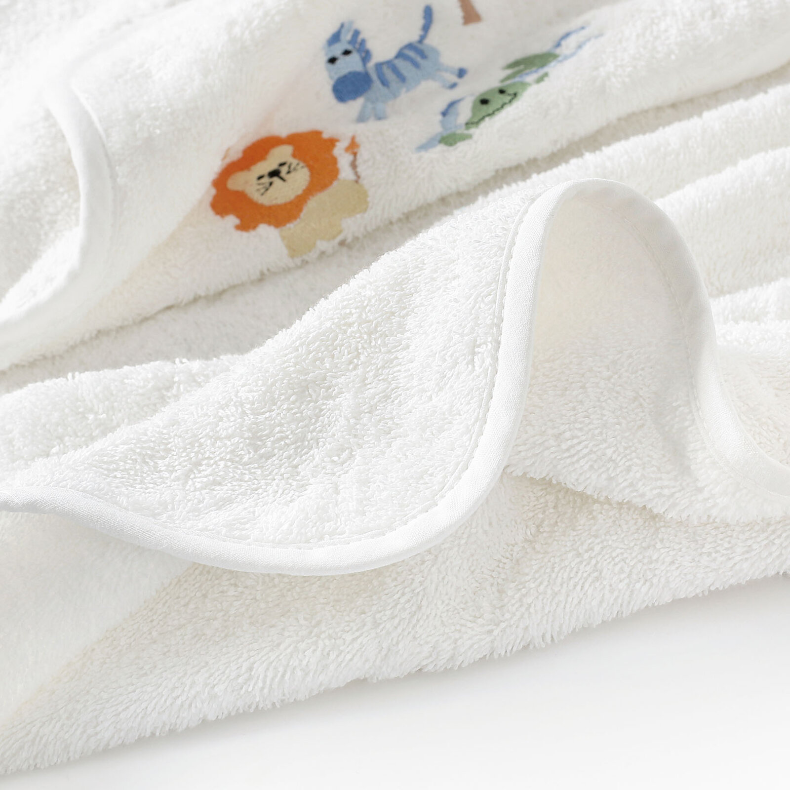 Kinder badstof badhanddoek met capuchon - Safari op wit