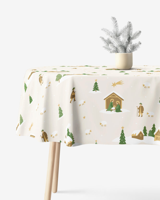 Kerst ovaal tafelkleed 100% katoen renforcé - Kerstliederen (buitenland)